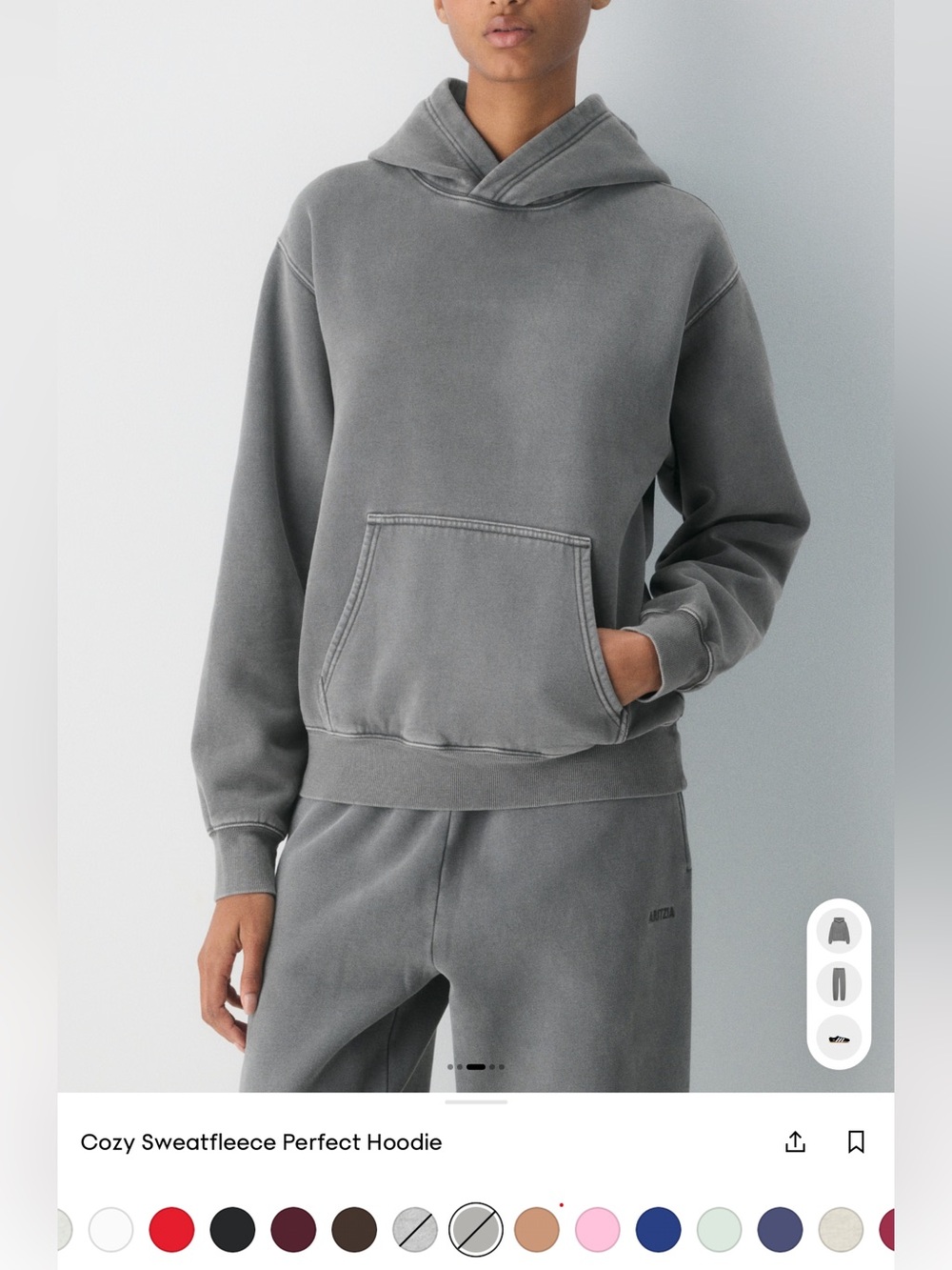 Aritzia Cozy Sweatfleece Perfect Hoodie Vintage Grey Limited Color